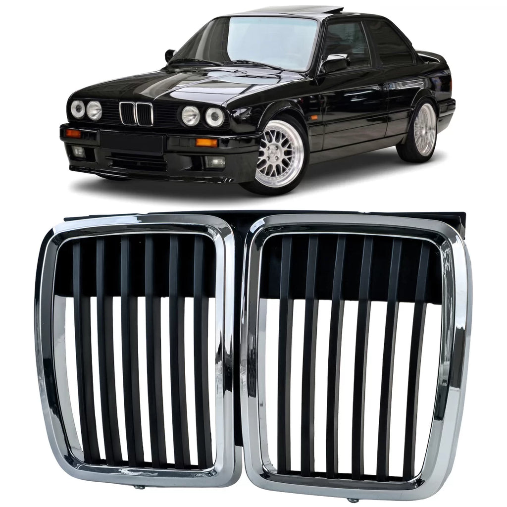 Sport Griglia anteriore nero cromato compatibile per Serie 3 BMW E30 1982-1994