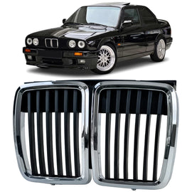 Sport Griglia anteriore nero cromato compatibile per Serie 3 BMW E30 1982-1994