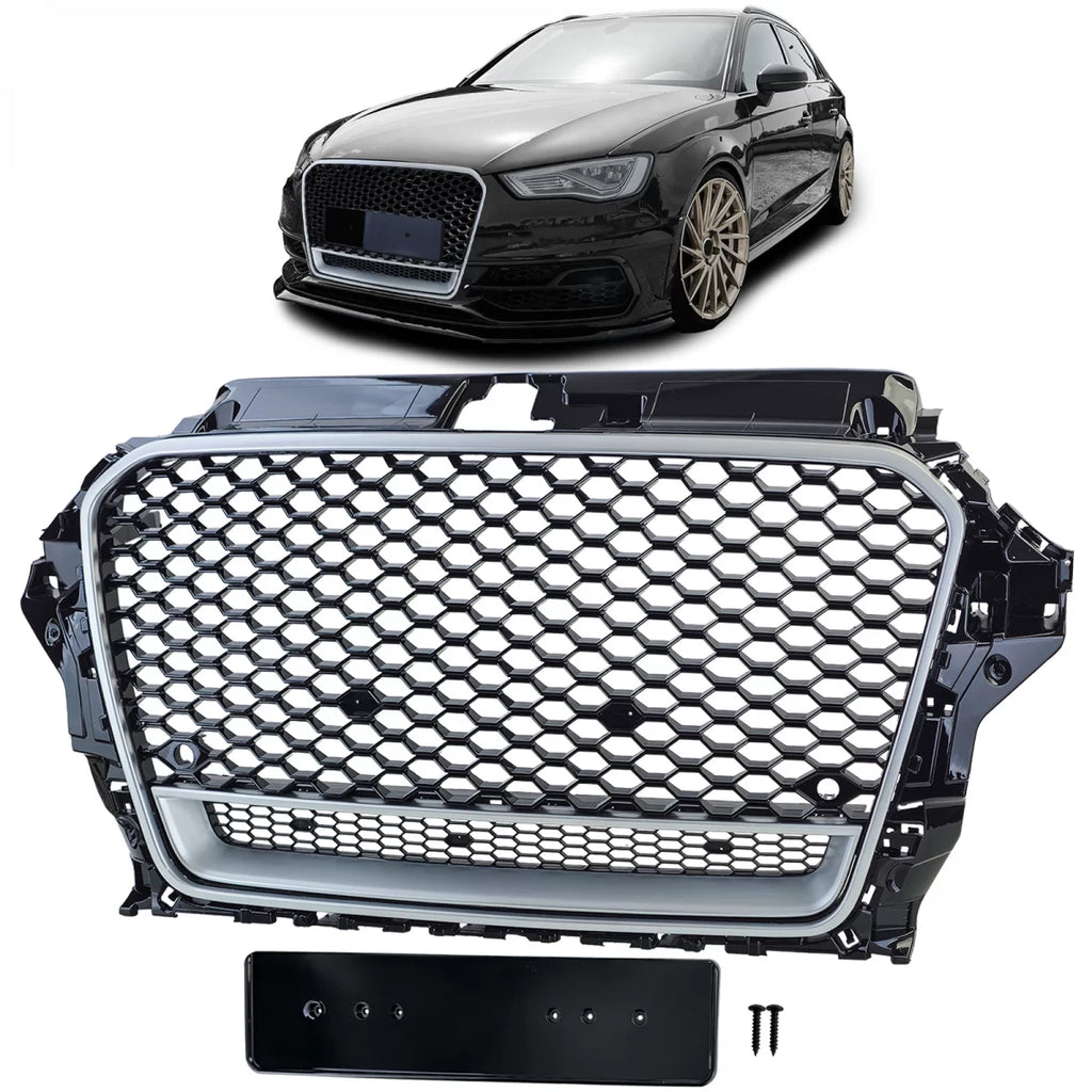 Sport griglia nido d’ape griglia nero lucido argento per Audi A3 tipo 8V 12-16