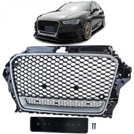 Sport griglia nido d’ape griglia nero lucido argento per Audi A3 tipo 8V 12-16