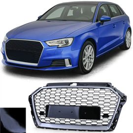 Sport griglia nido d’ape griglia nero lucido argento per Audi A3 8V 16-20 senza ACC