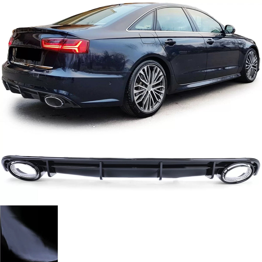 Sport posteriore diffusore Nero lucido con cromato terminali di scarico per Audi A6 C7 4G 14-18