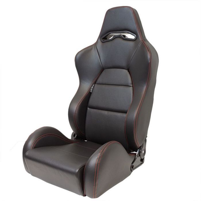 Sedile Sportivo Regolabile Eco Style SK-Import Nero e Rosso Pelle Sintetica Cuciture a Contrasto