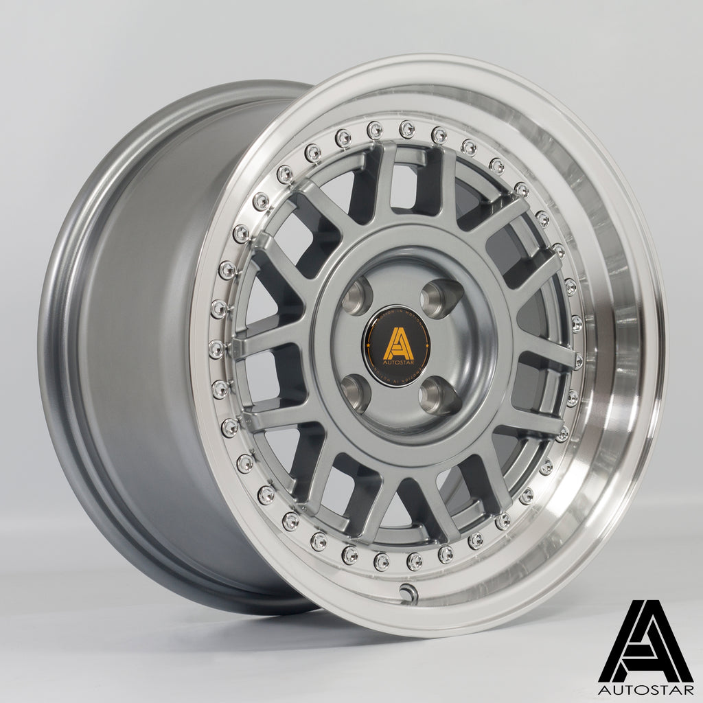 Cerchio in lega Autostar Storm 15x8 4x100 ET25 Gunmetal Polished Lip