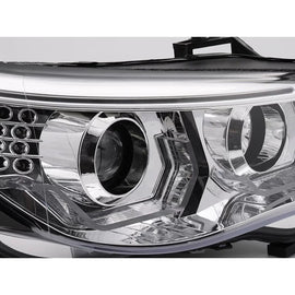 Kit fari anteriori con 3D LED Angel Eyes per BMW Serie 5 E60 berlina, E61 Touring 2003-2007 con cromato base, sinistro