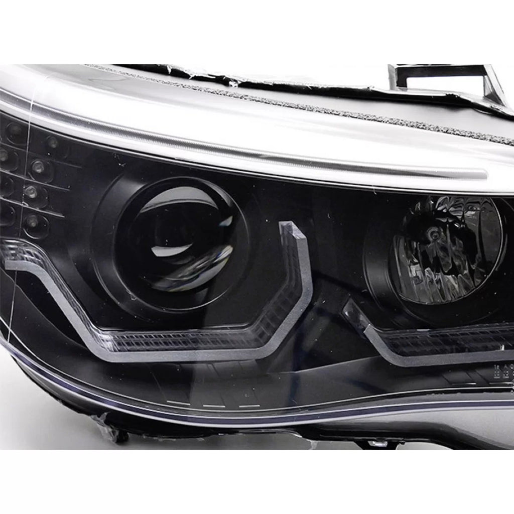 Kit fari anteriori con 3D LED Angel Eyes per BMW Serie 5 E60 berlina, E61 Touring 2003-2007 con nero base, sinistro