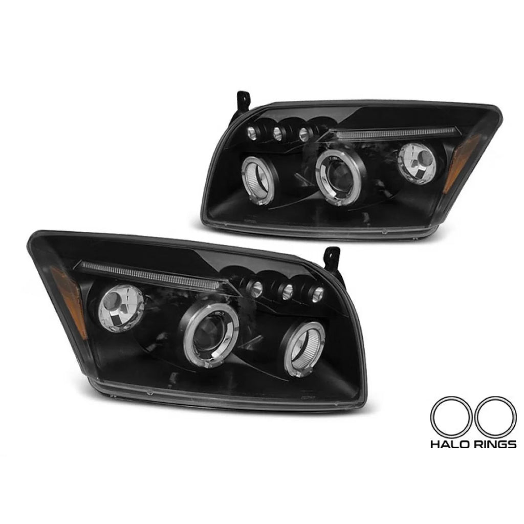 Kit fari anteriori con Angel Eyes per Dodge Caliber 2006-2012 con nero base, sinistro e destro tuning