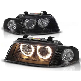 Kit fari anteriori con lampade alogene Angel Eyes per Audi A4 B5 11.1994-12.1998 berlina/wagon, sinistro e destro tuning