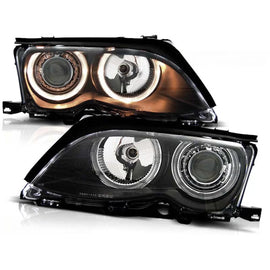Kit fari anteriori con lampade alogene Angel Eyes per BMW 3 E46 09.2001-03.2005 berlina/wagon, sinistro e destro tuning