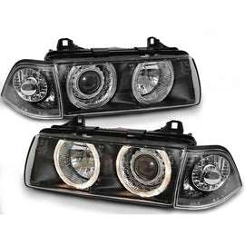 Kit fari anteriori con lampade alogene Angel Eyes per BMW 3 E36 12.1990-08.1999 berlina/compatto/wagon, sinistro