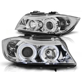 Kit fari anteriori con lampade alogene Angel Eyes per BMW 3 E90/E91 03.2005-08.2008, sinistro e destro tuning
