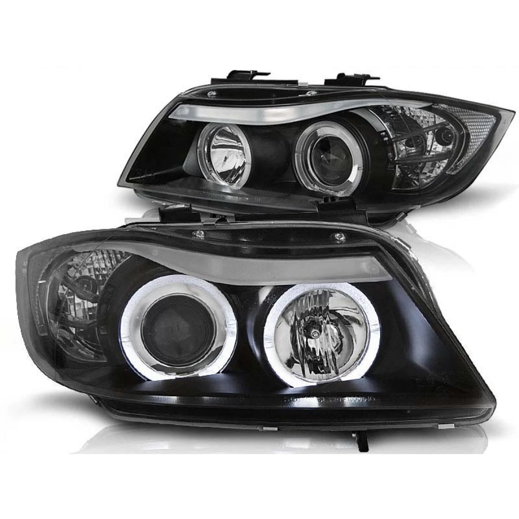 Kit fari anteriori con lampade alogene Angel Eyes per BMW 3 E90/E91 03.2005-08.2008, sinistro e destro tuning