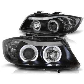 Kit fari anteriori con lampade alogene Angel Eyes per BMW 3 E90/E91 03.2005-08.2008, sinistro e destro tuning
