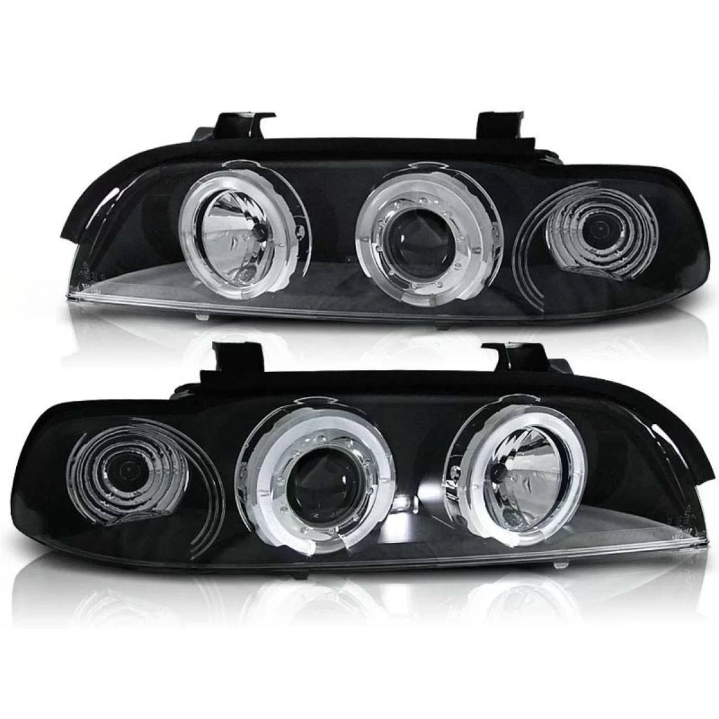 Kit fari anteriori con lampade alogene Angel Eyes per BMW E39 09.1995-05.2003 berlina/wagon, sinistro e destro tuning