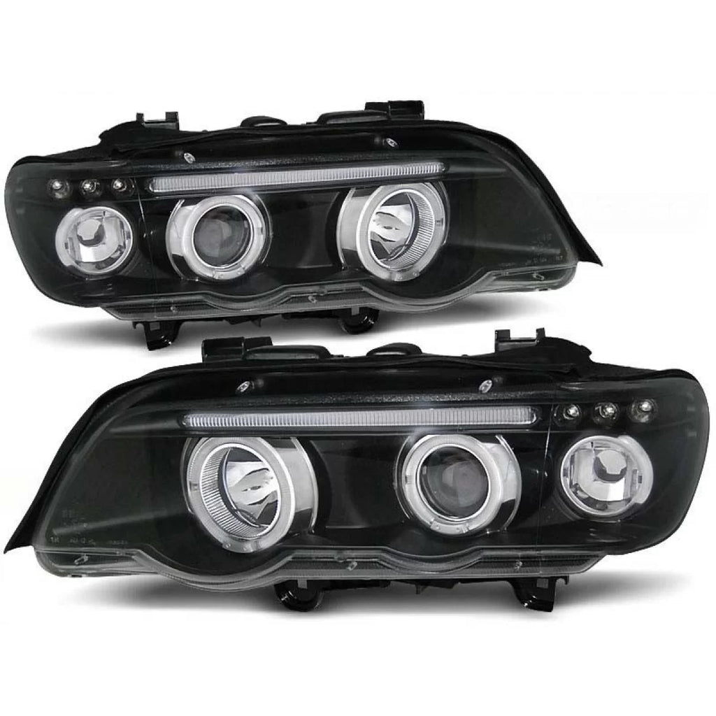 Kit fari anteriori con lampade alogene Angel Eyes per BMW X5 E53 09.1999-10.2003, sinistro e destro tuning