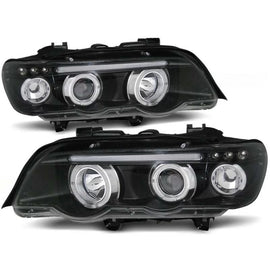 Kit fari anteriori con lampade alogene Angel Eyes per BMW X5 E53 09.1999-10.2003, sinistro e destro tuning