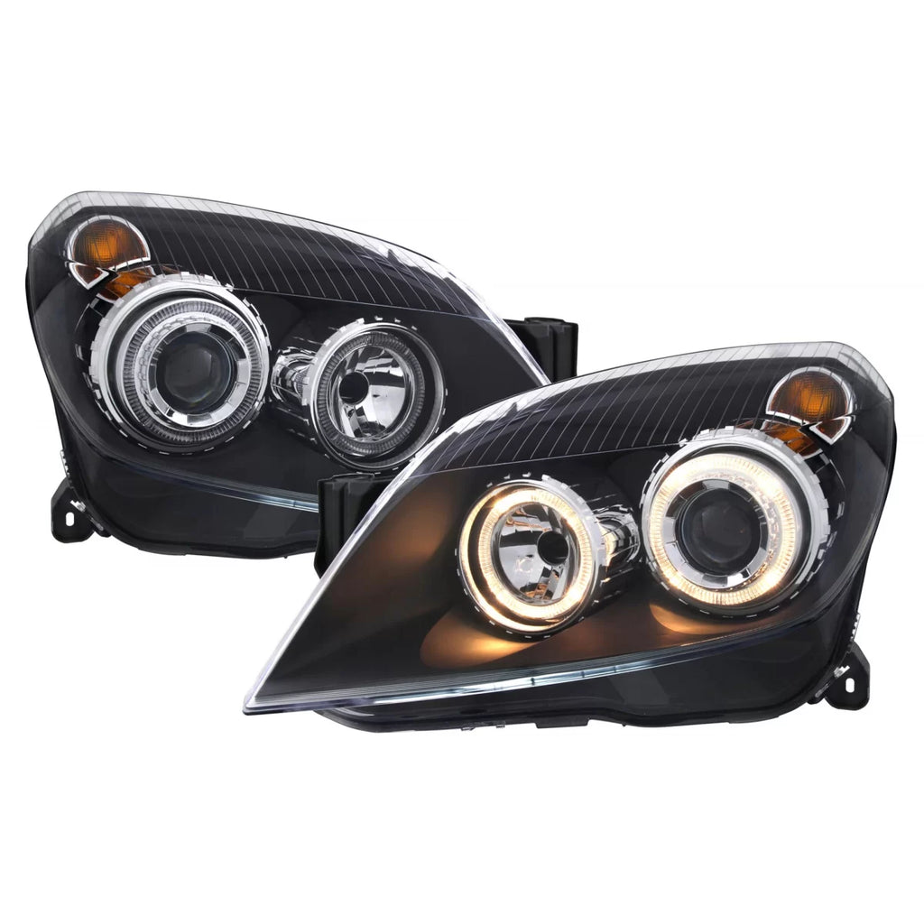 Set fari anteriori con Angel Eyes per Opel Astra H 2004-2009 berlina, wagon con nero base, sinistro e destro tuning