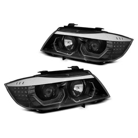 Set fari anteriori per BMW Serie 3 E90/E91 2005-2008 con nero base, sinistro e destro tuning