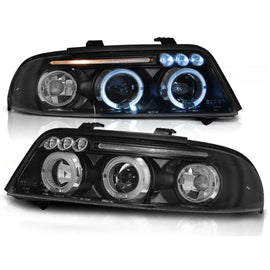 Set fari anteriori con lampade alogene Angel Eyes per Audi A4 B5 01.1999-09.2000 berlina/wagon, sinistro e destro tuning