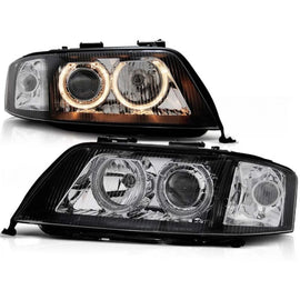 Set fari anteriori con lampade alogene Angel Eyes per Audi A6 C5 05.1997-05.2001 berlina/wagon, sinistro e destro tuning