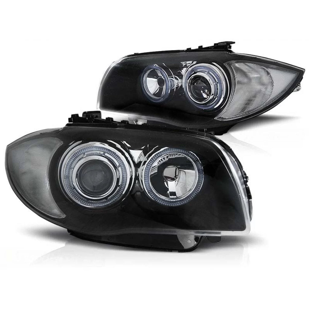 Set fari anteriori con lampade alogene Angel Eyes per BMW 1 E81 2004-2011 / E82 2007-2011 / E87 2004-2011 / E88