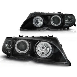 Set fari anteriori con lampade alogene Angel Eyes per BMW 3 E46 09.2001-03.2005 berlina/wagon, sinistro e destro tuning