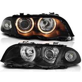 Set fari anteriori con lampade alogene Angel Eyes per BMW 3 E46 05.1998-08.2001 berlina/wagon, sinistro e destro tuning