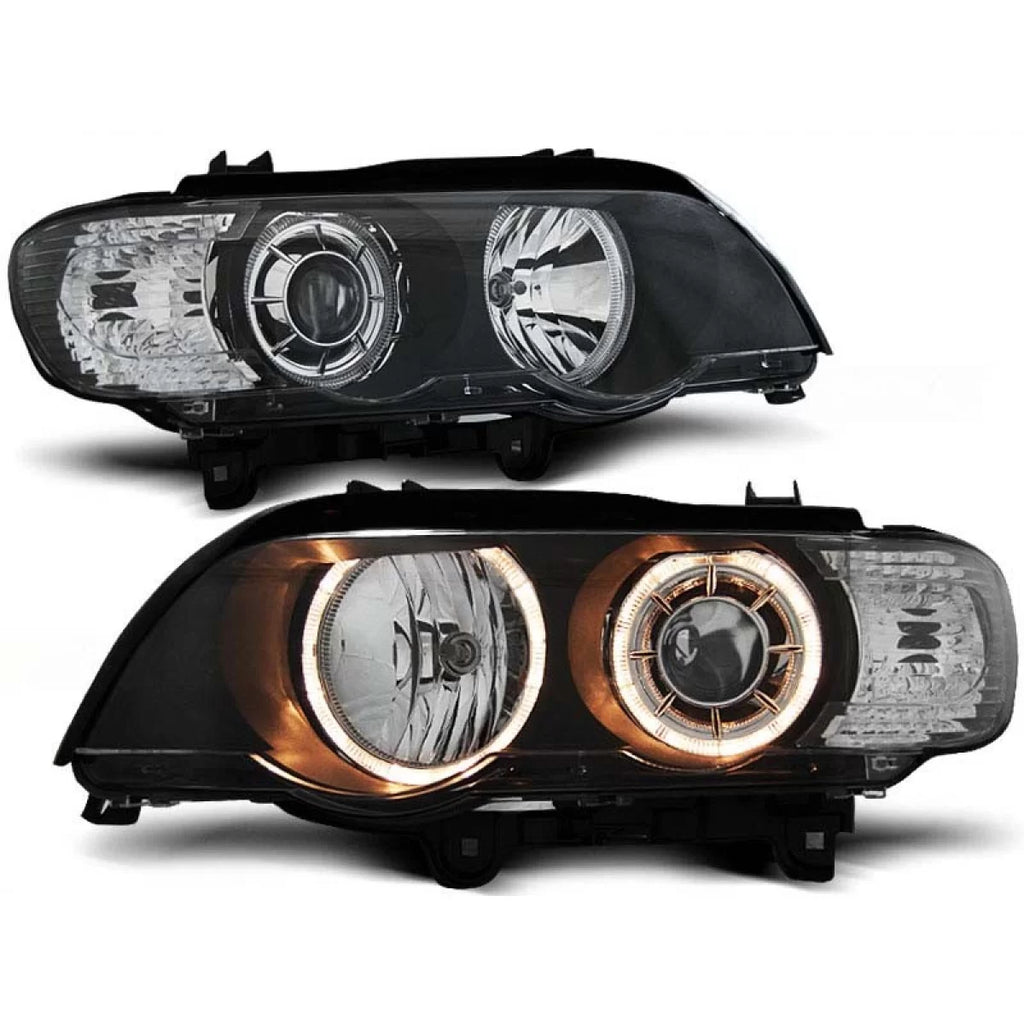 Set fari anteriori con lampade alogene Angel Eyes per BMW X5 E53 09.1999-10.2003, sinistro e destro tuning
