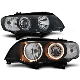 Set fari anteriori con lampade alogene Angel Eyes per BMW X5 E53 09.1999-10.2003, sinistro e destro tuning
