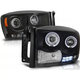 Set fari anteriori con lampade alogene Angel Eyes per Dodge RAM 2006-2008, sinistro e destro tuning
