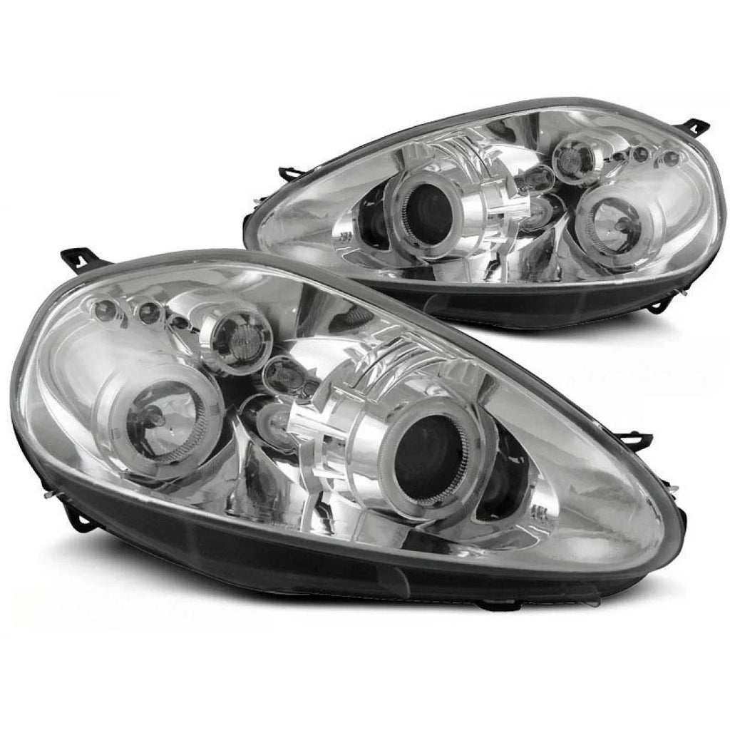 Set fari anteriori con lampade alogene Angel Eyes per Fiat GRANDE PUNTO 09.2005-2008, sinistro e destro tuning