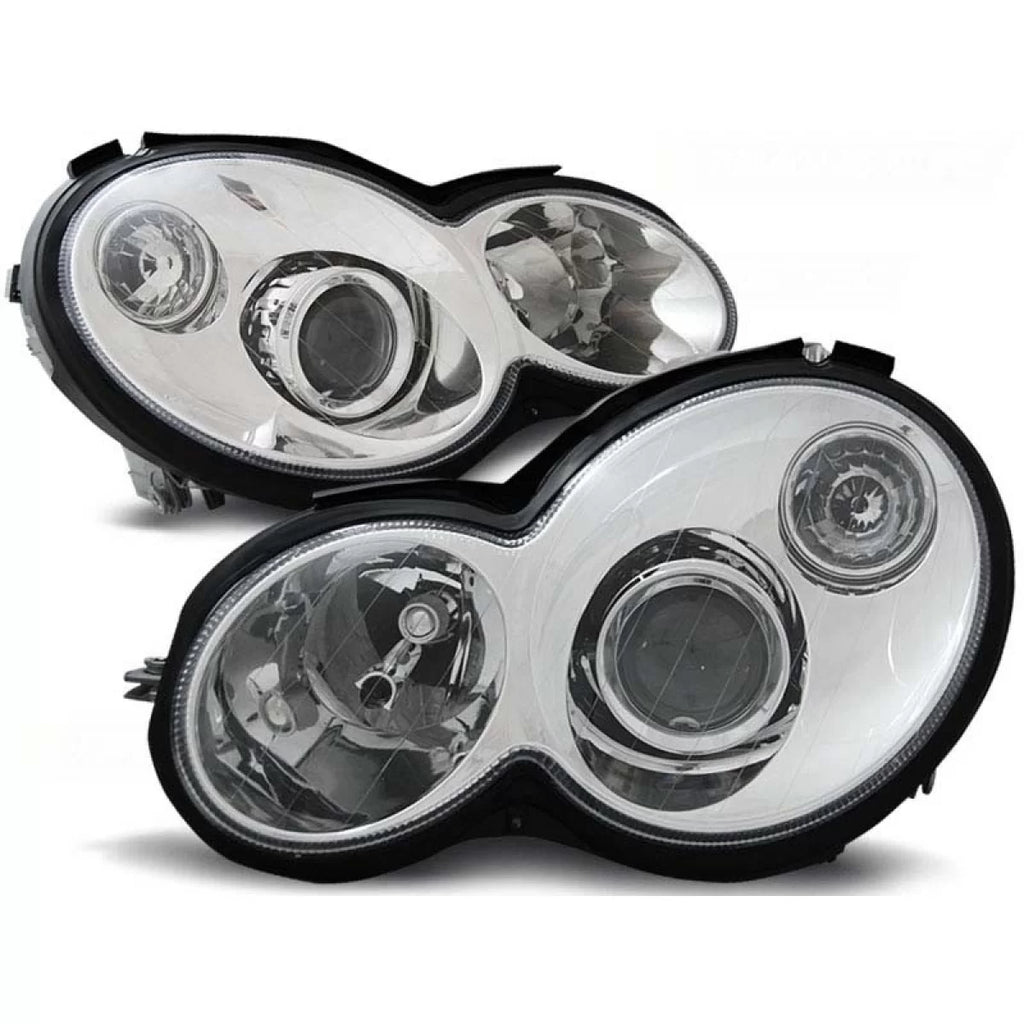 Set fari anteriori per Mercedes Classe C Sport Coupe CL203 2000-2004 con cromato base, sinistro e destro tuning