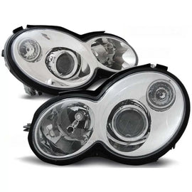 Set fari anteriori per Mercedes Classe C Sport Coupe CL203 2000-2004 con cromato base, sinistro e destro tuning