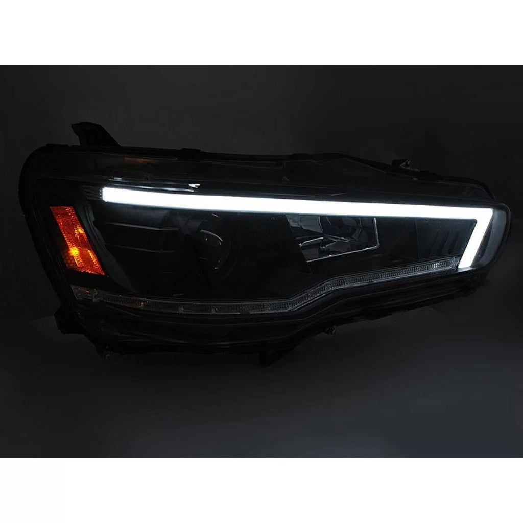 Set fari anteriori per Mitsubishi Lancer 2008-2016 nero base con dinamico Indicatore di direzione, sinistro e destro