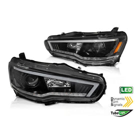 Set fari anteriori per Mitsubishi Lancer 2008-2016 nero base con dinamico Indicatore di direzione, sinistro e destro