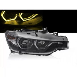 Set fari anteriori con giallo DRL luci per BMW Serie 3 F30 berlina, F31 Touring 2011-2015 con nero base, sinistro