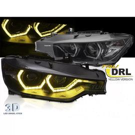 Set fari anteriori con giallo DRL luci per BMW Serie 3 F30 berlina, F31 Touring 2011-2015 con nero base, sinistro