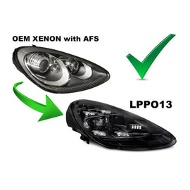 Fari anteriori LED per Porsche Cayenne 2010-2015 per il modello con di serie xenon e AFS, con nero base, sinistro
