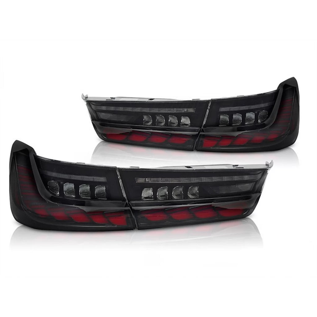 Set fanali posteriori LED per BMW Serie 3 G20 2019-2022 con fumé base, dinamico Indicatore di direzione, con "Welcome"
