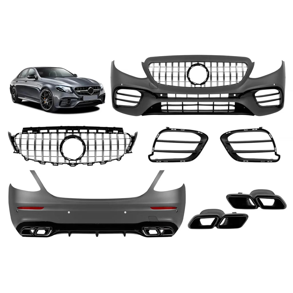 Kit carrozzeria tuning tipo 63 A design con cromato/nero GT griglia per Mercedes Classe E W213 2016-2019 con nero