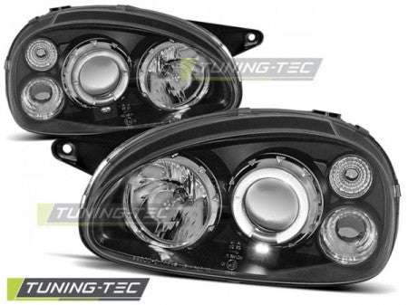 Fari Anteriori per OPEL CORSA B 02.93-10.00 ANGEL EYES Neri