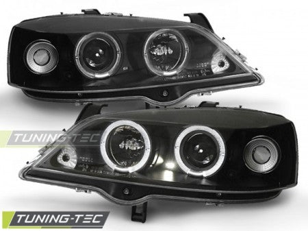 Fari Anteriori per OPEL ASTRA G 09.97-02.04 ANGEL EYES Neri