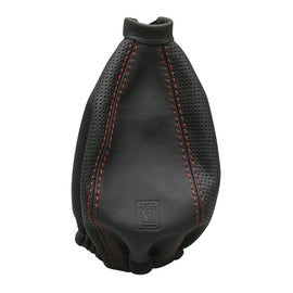 Nardi Cuffia cambio in Pelle perforata nera, Cuciture rosse