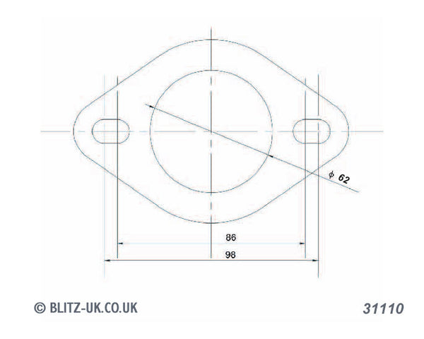 Blitz Guarnizione di Scarico 62mm Bore 2 bolt fitta su 86-98mm centres