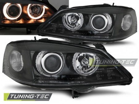 Fari Anteriori per OPEL ASTRA G 09.97-02.04 ANGEL EYES Neri