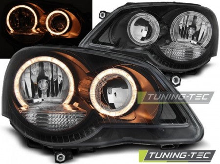 Fari Anteriori ANGEL EYES Neri per VW POLO 9N3 04.05-09