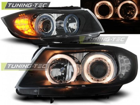 Fari Anteriori ANGEL EYES Neri Indicatori LED per BMW Serie 3 E90/E91 03.05-08.08