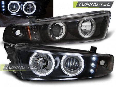 Fari Anteriori per MITSUBISHI GALANT 8 (EA0) 96-06 ANGEL EYES Neri CCFL