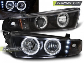 Fari Anteriori per MITSUBISHI GALANT 8 (EA0) 96-06 ANGEL EYES Neri CCFL