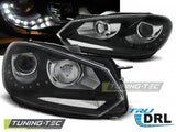 Fari Anteriori TRUE DRL Neri per VW GOLF MK6 10.08-12